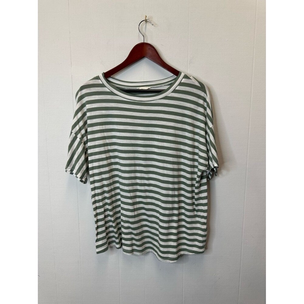 Caslon Olive Green and White Striped Short-Sleeve Tee